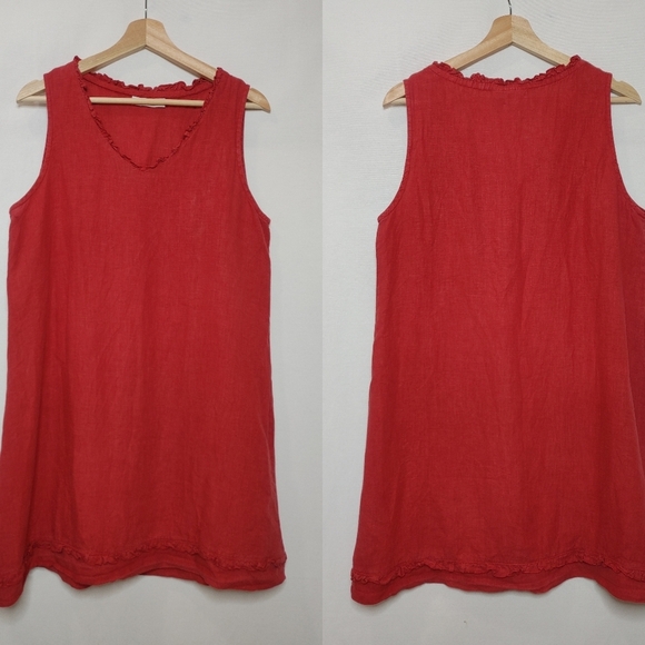 Bryn Walker Vneck Sleeveless Tunic Top Dress Linen Red‎ Ruffle Detail Small A - Picture 1 of 12